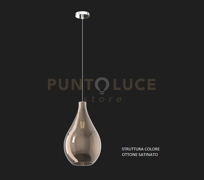 SOSPENSIONE OTTONE SAT. 1 LUCE VETRO MEDIO BRONZO 1193OS-SM-BR