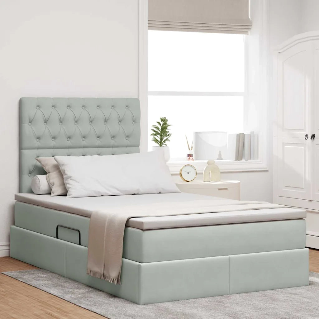 Letto con contenitore e LED Grigio chiaro 120 x 190 cm Velluto