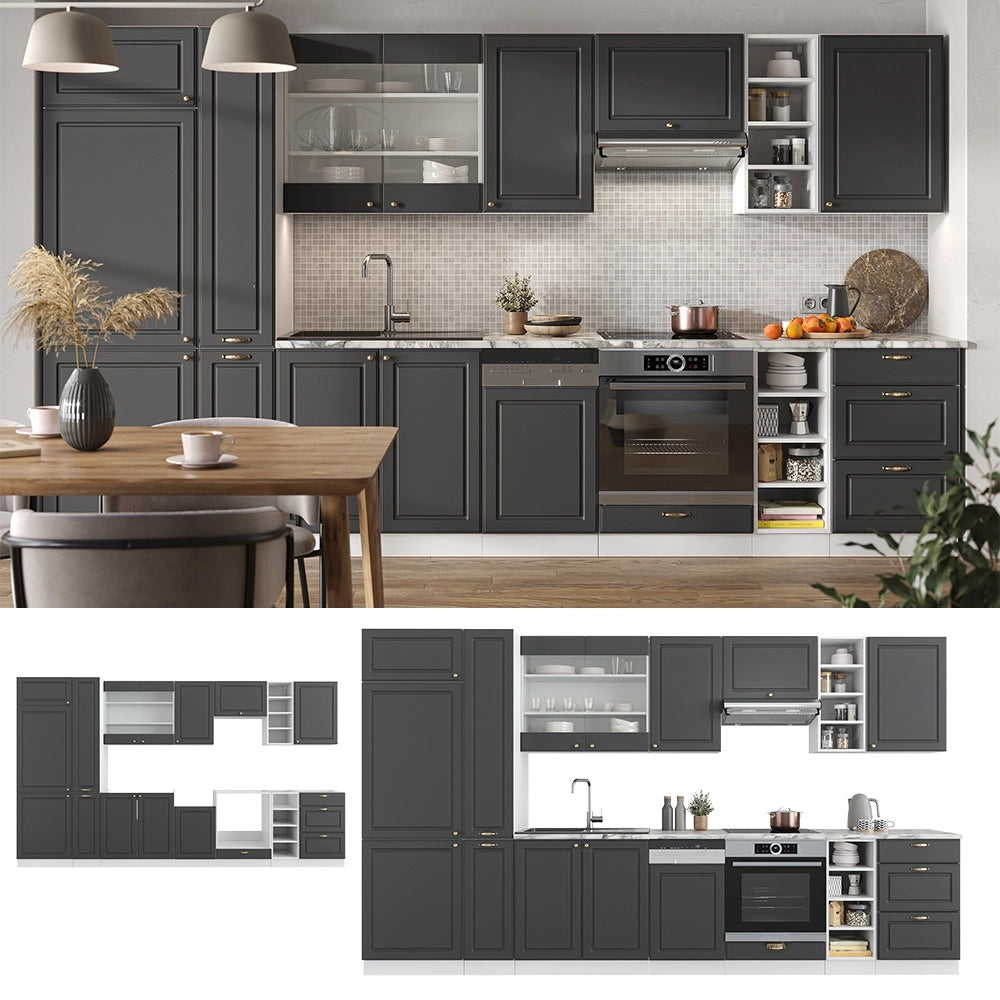 Cucina componibile Fame-Line Antracite-oro/Bianco 355 cm, PL Marmo Vicco