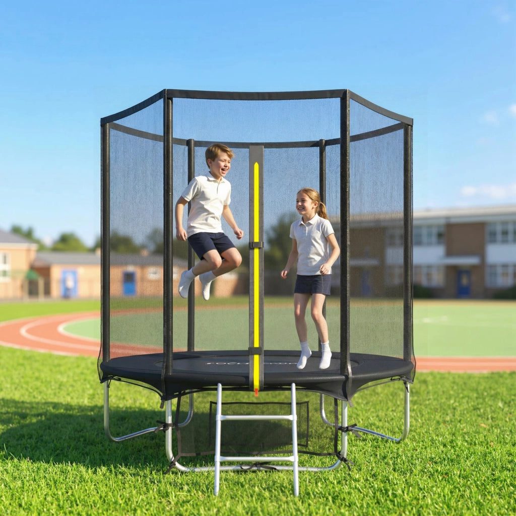 Trampolino da giardino ?183 cm ¨C Xylo ¨C con rete di sicurezza e scala, nero