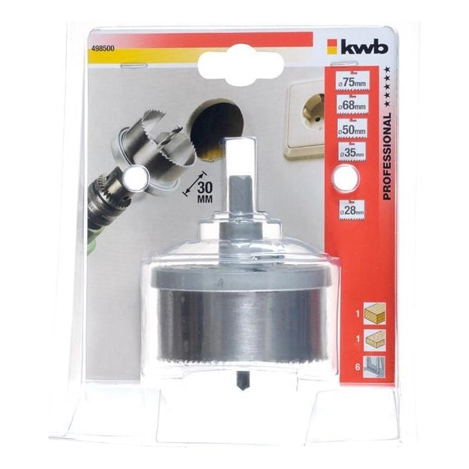 KWB 4985-00 Sega a Tazza Multicorona Set 5 Pezzi Diametri 28 35 50 68 75 mm Acciaio Armonico per Legno Cartongesso Plastica colore Acciaio