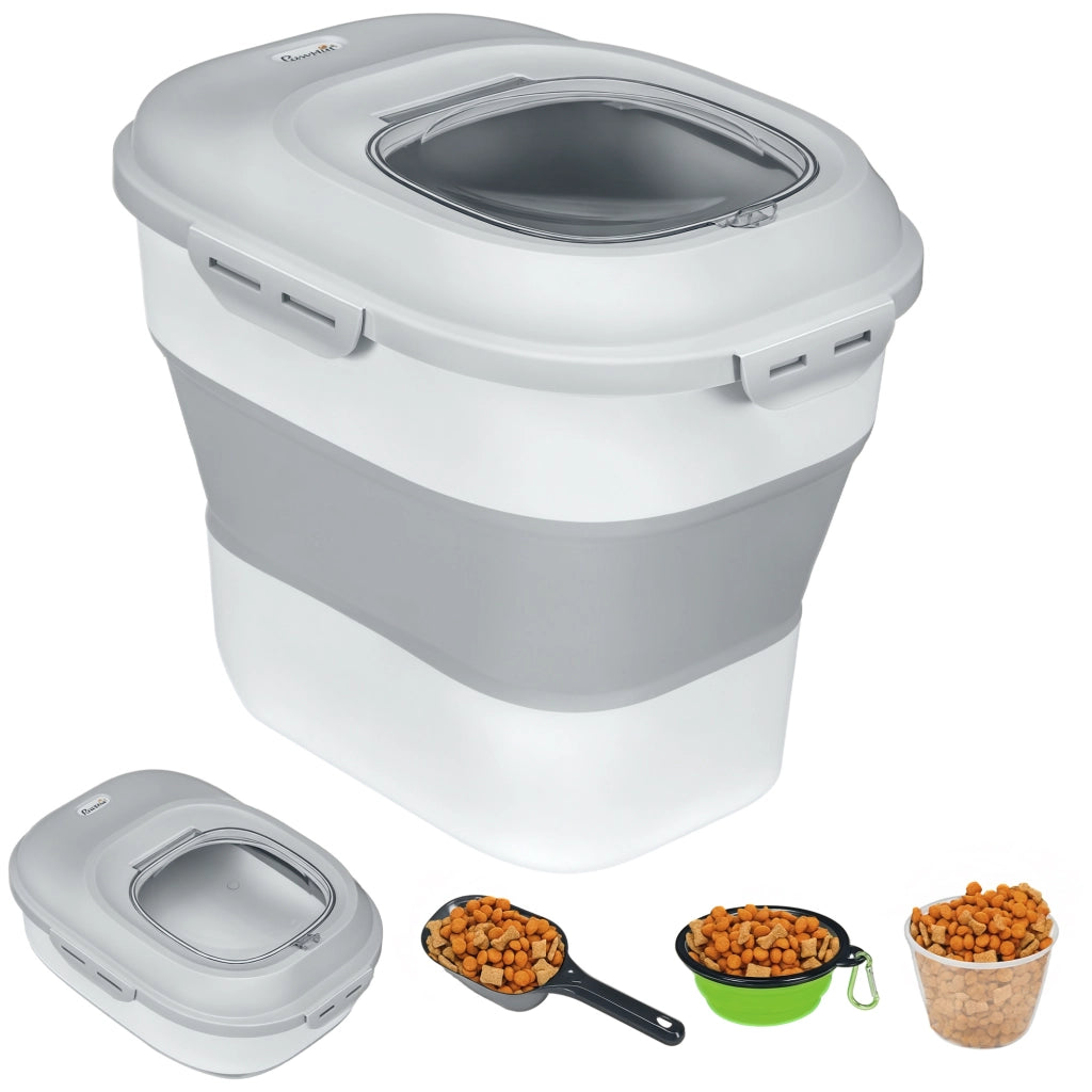 Contenitore Cibo per Cane con Ciotola e Ruote ¨C Minimal ¨C 25L Grigio
