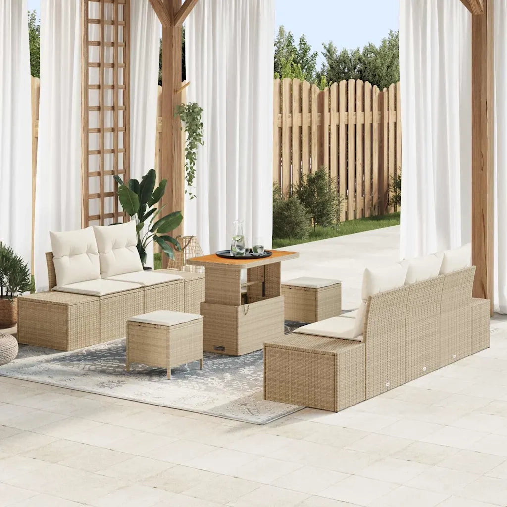 Set Divano da Giardino con cuscino 8 pcs Beige polyrattan
