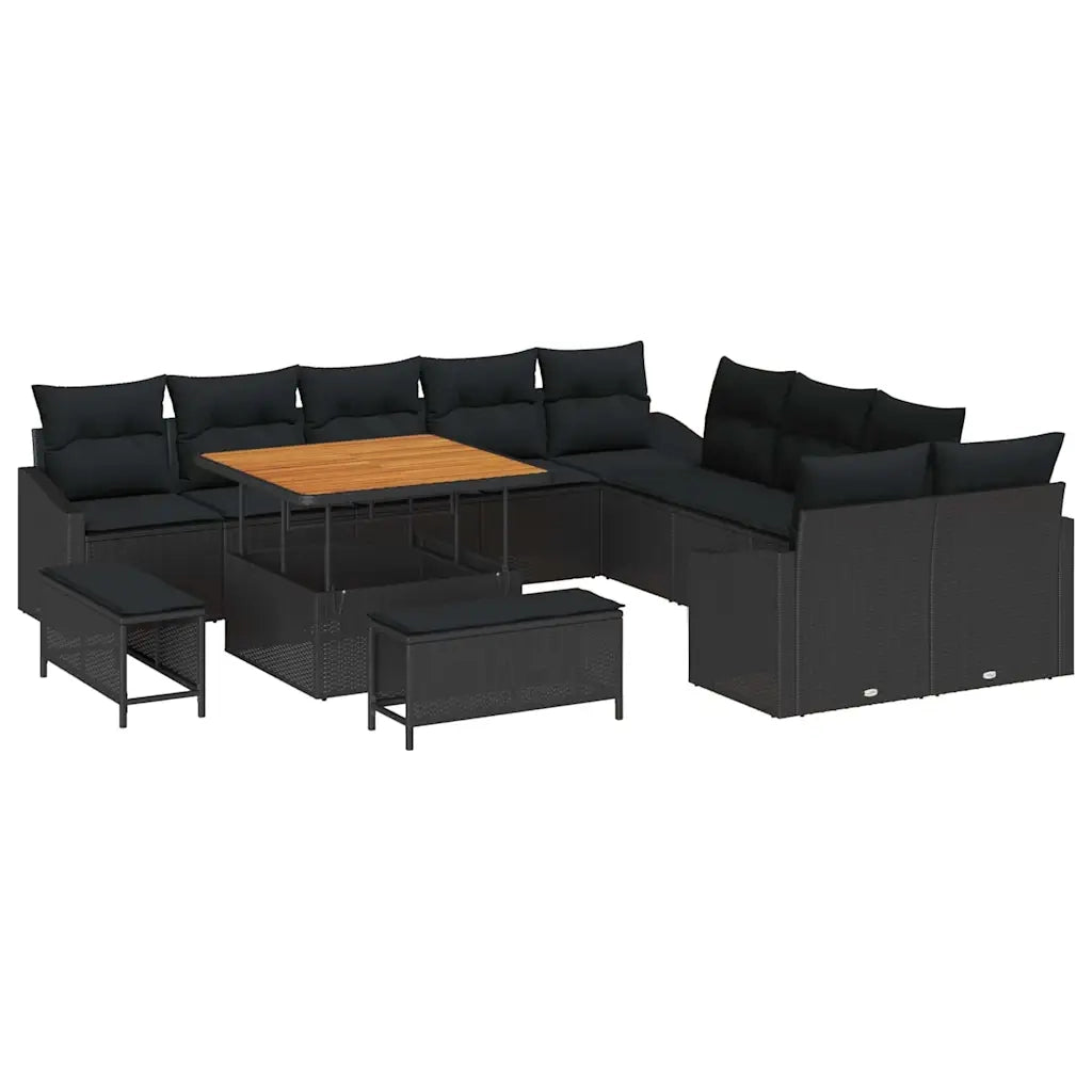 Set Divano da Giardino con cuscino 13 pcs Nero polyrattan 3362704