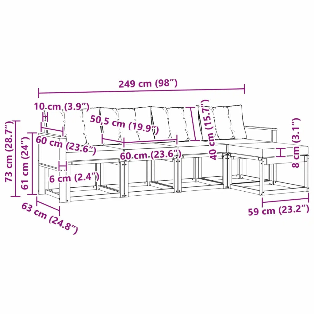 Set di divani da esterno 5 pcs Naturale e Grigio Chiaro 3381883