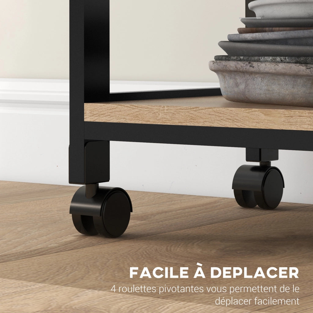 Carrello di servizio per cucina ¨C Minimal ¨C 2 ripiani amovibili, cassetto, scaffale, legno quercia chiaro e nero