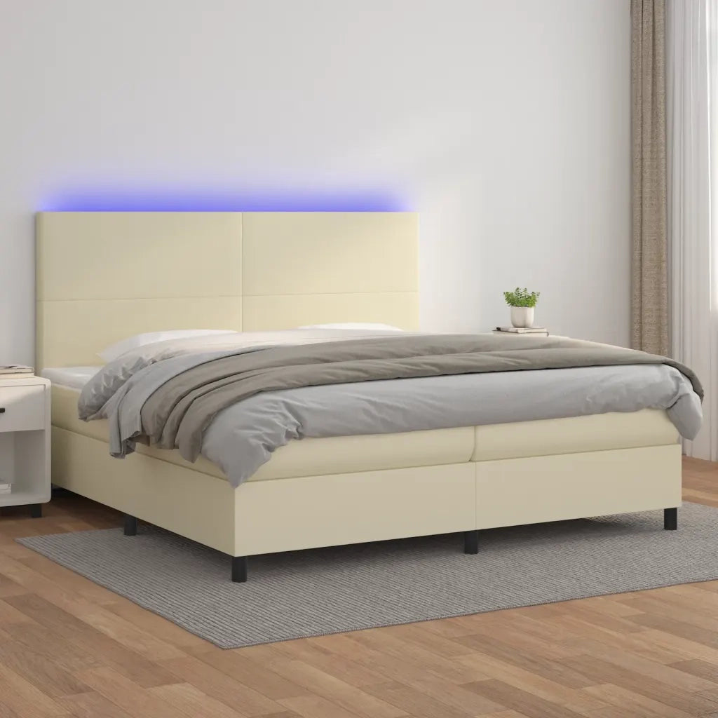 Giroletto a Molle con Materasso e LED Crema 200x200 cm 3135845