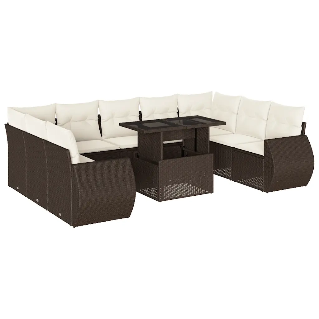 Set Divani da Giardino 10pz con Cuscini in Polyrattan Marrone 3268743