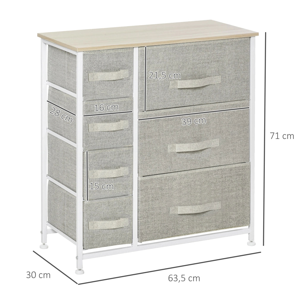 Cassettiera con 7 Cassetti in Tessuto ¨C zephmum ¨C Grigio 63.5x30x71 cm
