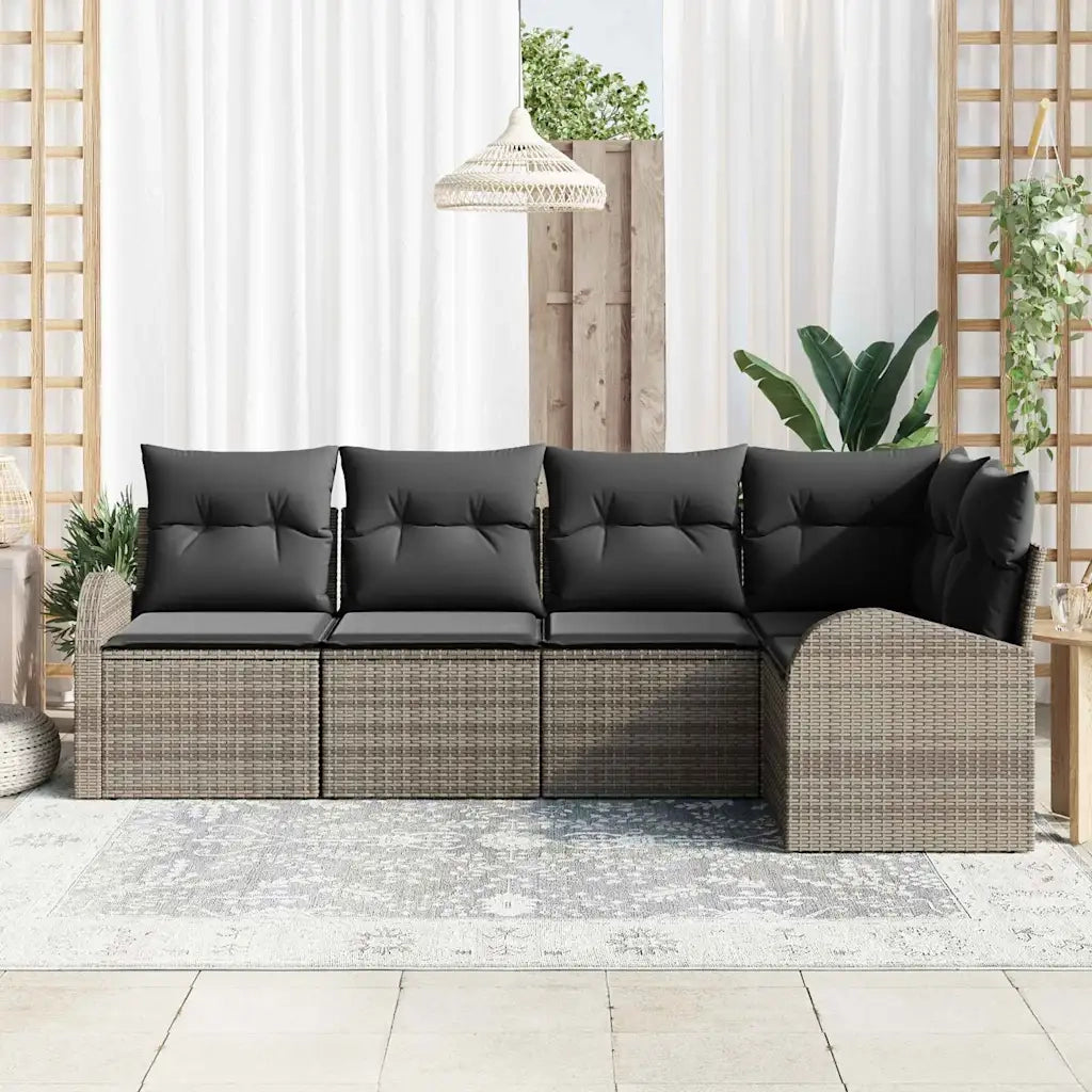 Set Divano da Giardino con cuscino 5 pcs Grigio polyrattan