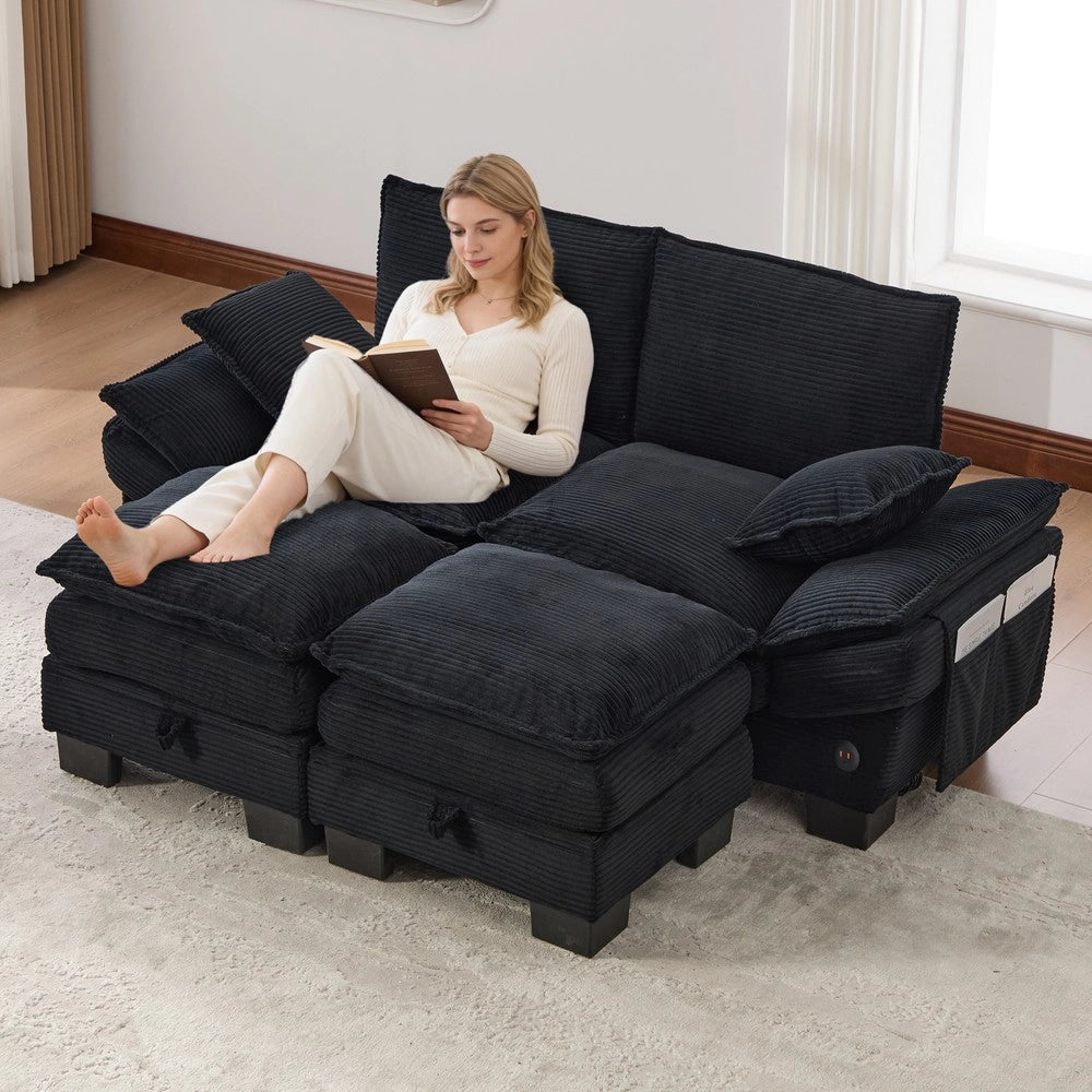 Sofa modulare 2 posti con sgabelli - Zephmum - Ampia seduta, design ergonomico, USB-C