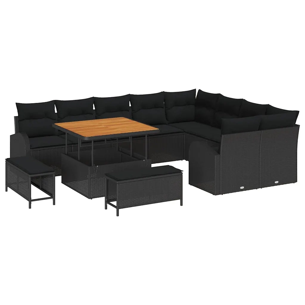 Set Divano da Giardino con cuscino 12 pcs Nero polyrattan 3362424