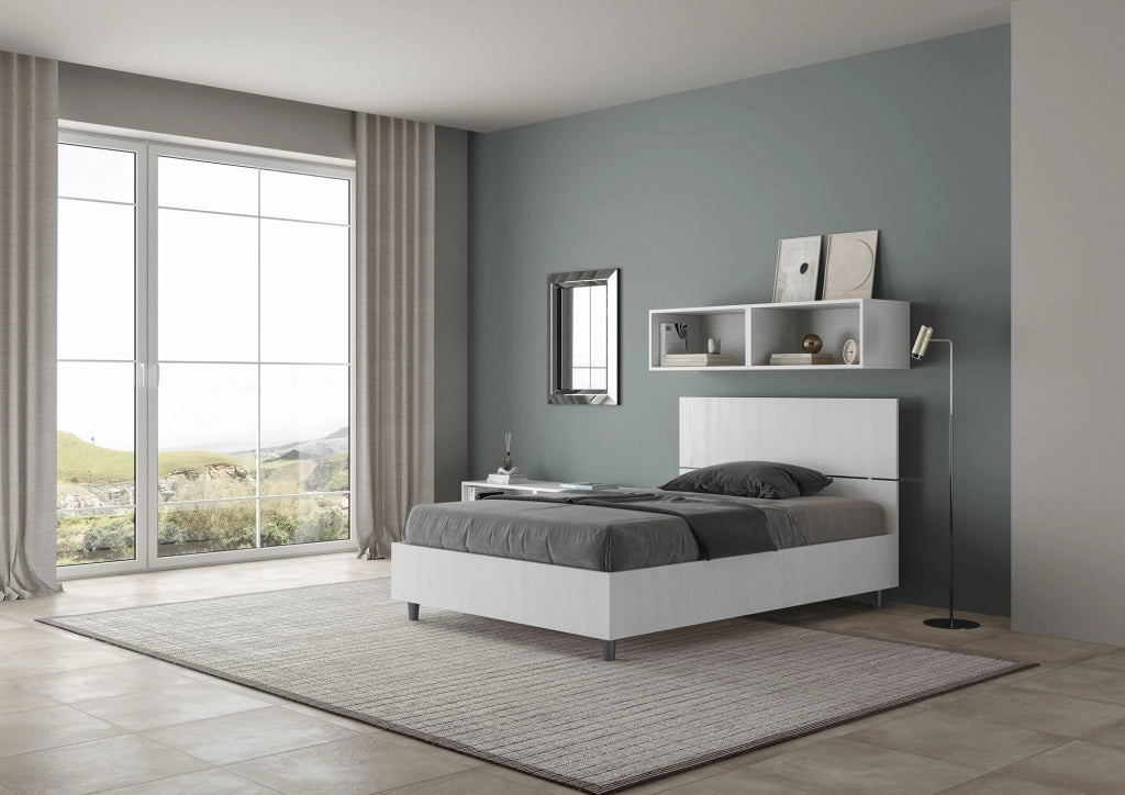 BS COM Letto una piazza e mezza con rete 120x190 testata dritta bianco frassino