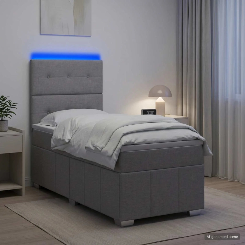 Letto Box Spring LED con Materasso Grigio Chiaro 90 x 190 cm 3455698