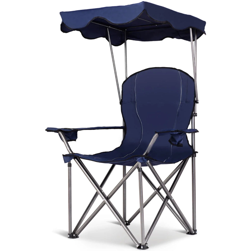 Sedia da campeggio con tettuccio pieghevole 96,5 x 67,5 x 130 cm comfort ottimale design moderno in PVC blu 20_0019546