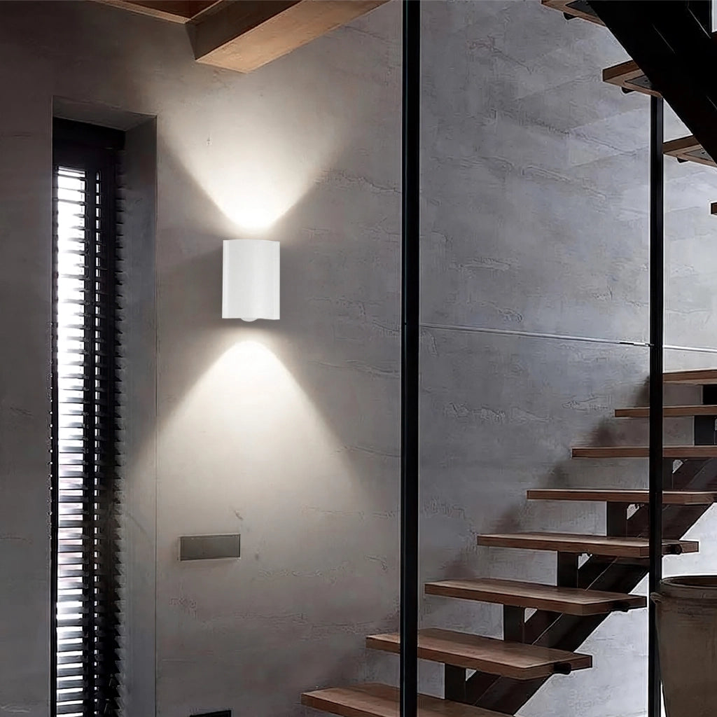 Set 2 Applique LED da Parete 2 LED Design Curvo Compatto IP65 Interno/Esterno Luce Naturale o Fredda Nero o Bianco Luce naturale - Bianco