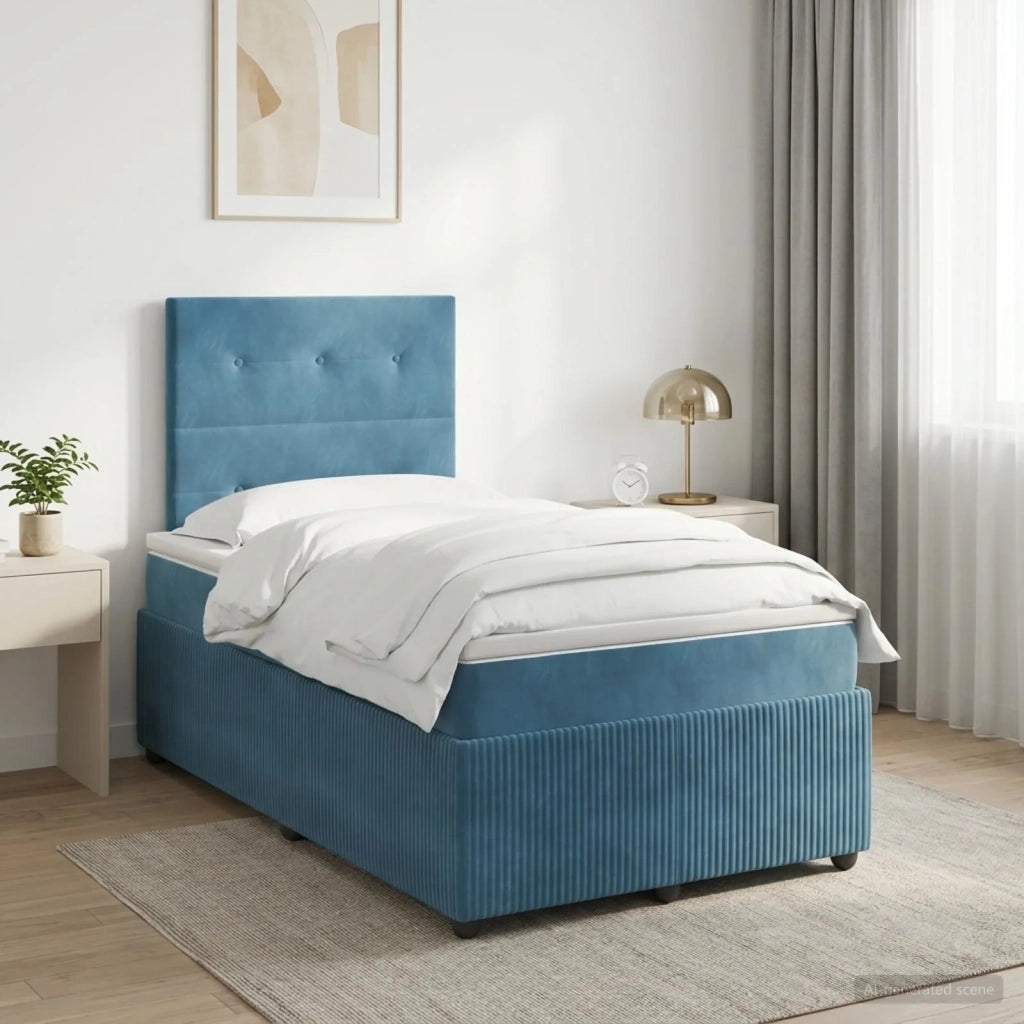 Letto box spring con materasso Blu 120 x 200 cm Velluto 3454587