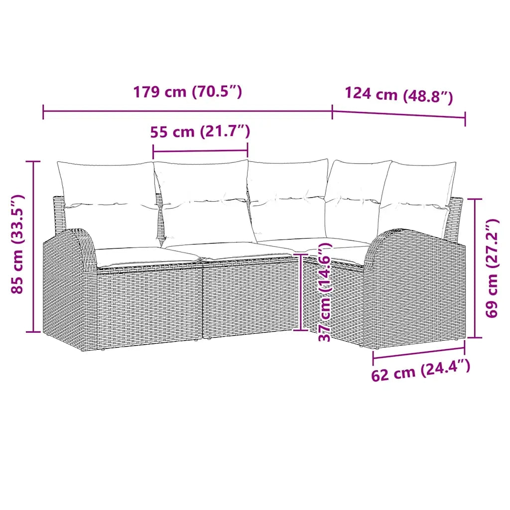 Set Divano da Giardino 4 pcs Grigio chiaro polyrattan 3346022