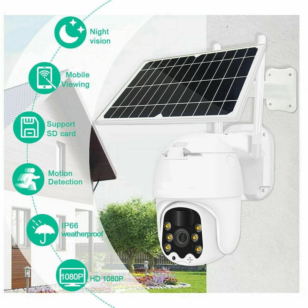 Trade Shop - Telecamera Esterna Full Hd 1080p 5.0mp Ptz Wireless Con Pannello Solare Wifi -