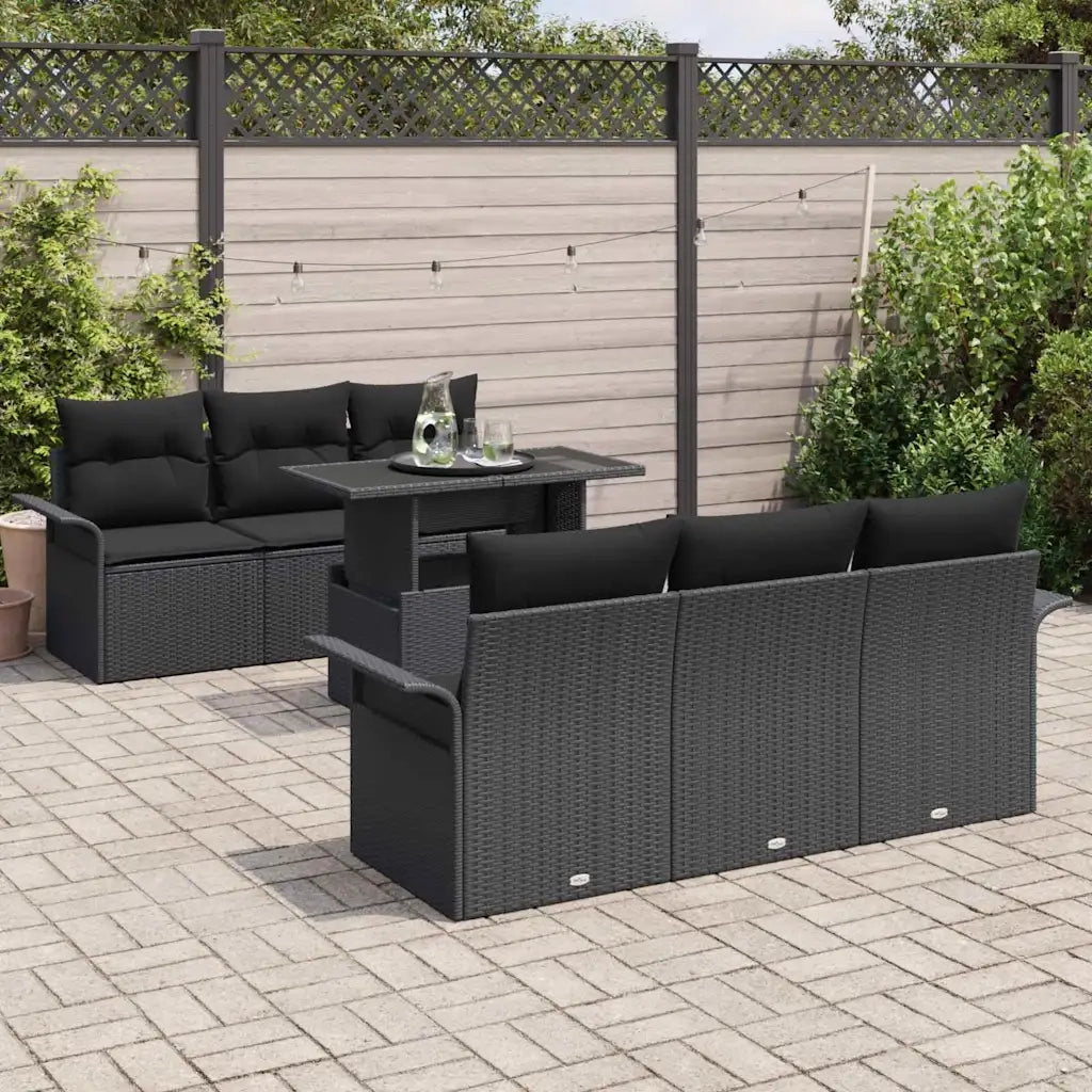 Set Divano da Giardino 7 pcs Nero Rattan in Polipropilene 3356946