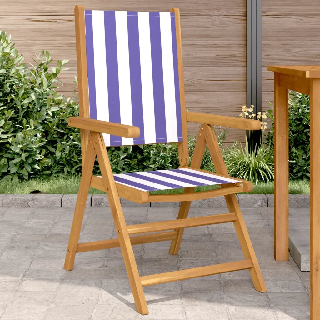 Sedie Giardino 2 pz | Sedie da Esterno Blu e Bianco Legno Massello Acacia e Tessuto