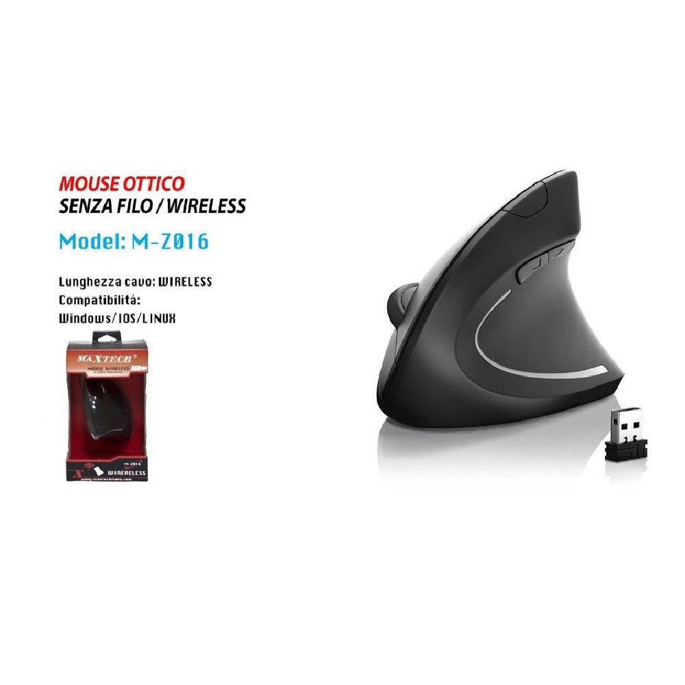Trade Shop - Mouse Verticale Ergonomico Ottico Wireless Senza Fili Pc Notebook Maxtech M-z016 -