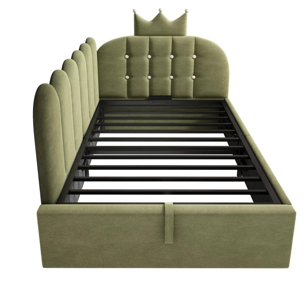 Letto singolo contenitore 90x200 verde in velluto