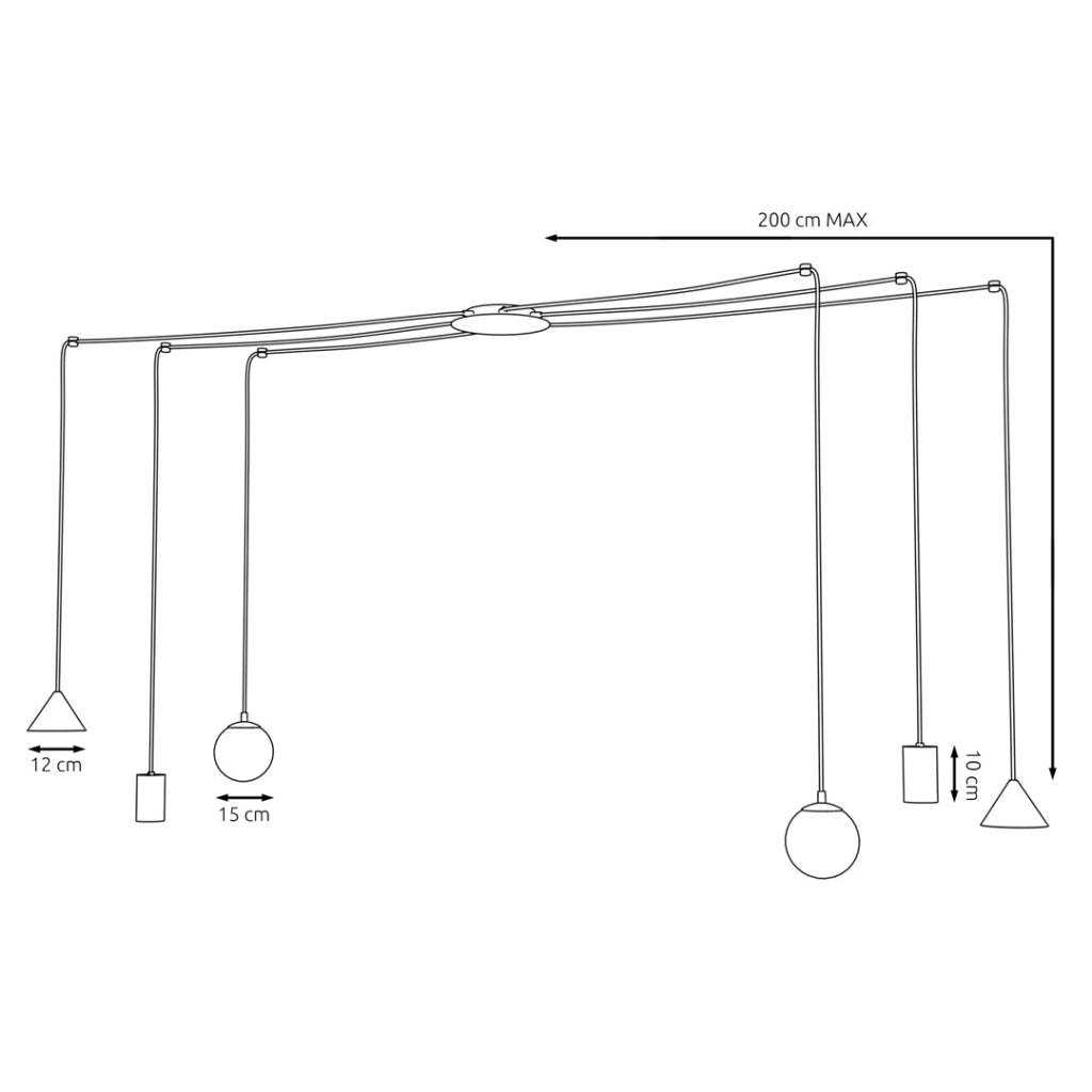 Lampada sospensione ragno FUJI nera 6 luci IP20 Emibig