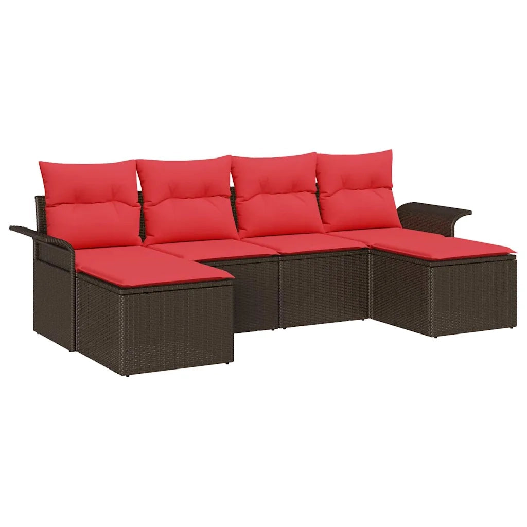 Set Divano da Giardino con cuscino 6 pcs Marrone Poly Rattan 3354143