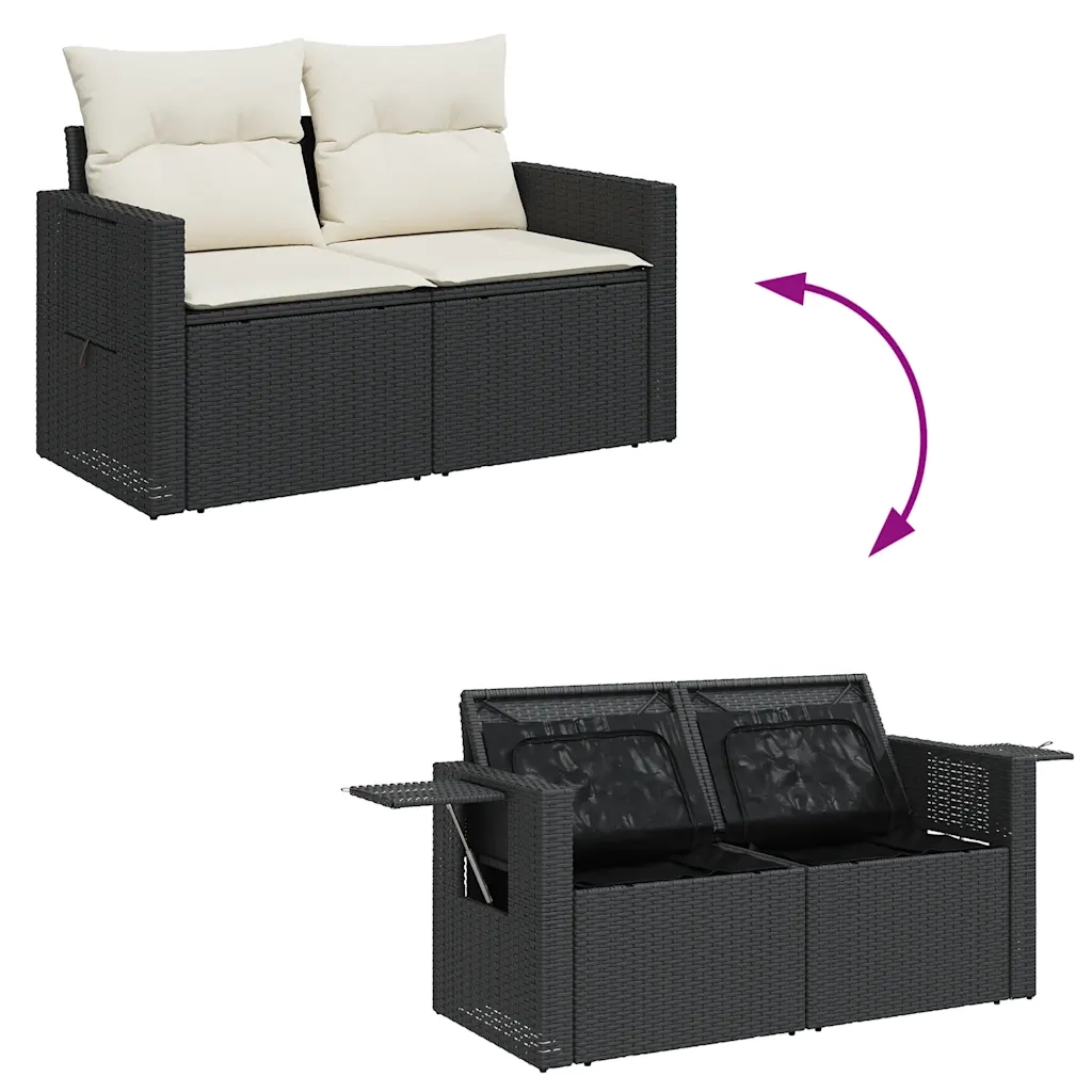 Set Divani da Giardino con Cuscini 8 pz Nero Polyrattan Acacia 3328029