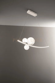 SOSPENSIONE ALTALENA BIANCO CON VETRI BIANCO A LED 3000K 2947LM 48W L.120CM