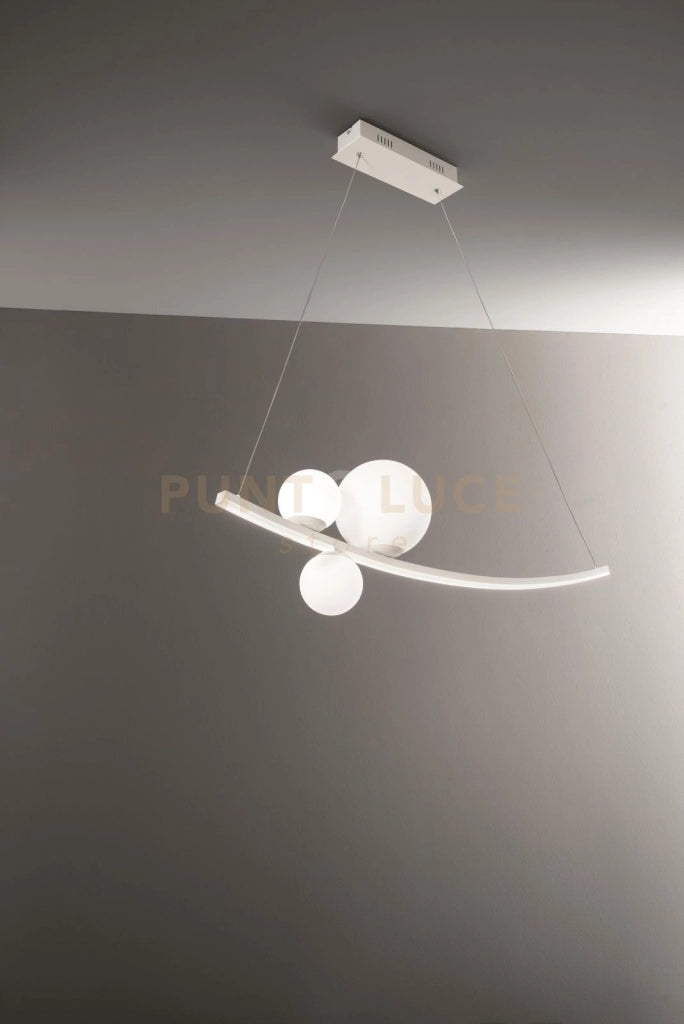 SOSPENSIONE ALTALENA BIANCO CON VETRI BIANCO A LED 3000K 2947LM 48W L.120CM