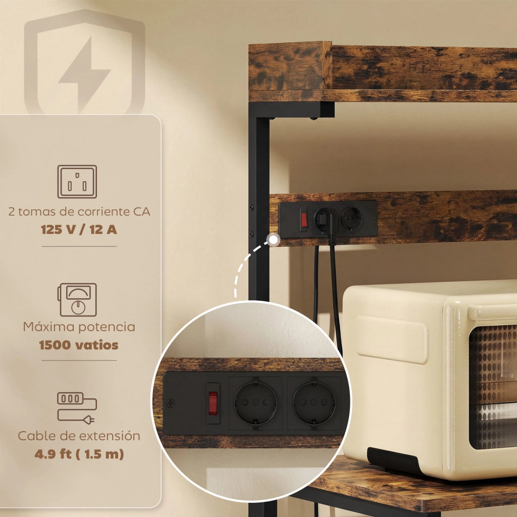 Libreria da Cucina con Ripiani Ajustables e Prese ¨C Minimal ¨C 60x42x137 cm Marrone