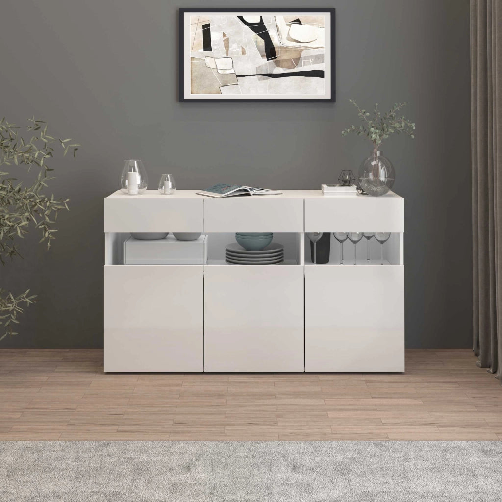 WHOUS Credenza Potenza con 3 ante bianco lucido 130x40x81 cm