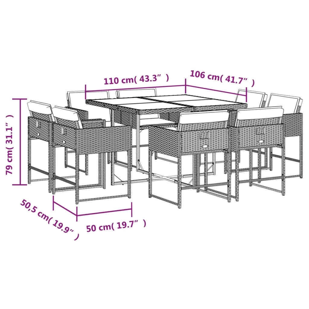 Set da pranzo da giardino da 9 pz con Cuscini in Polyrattan Grigio 3278148