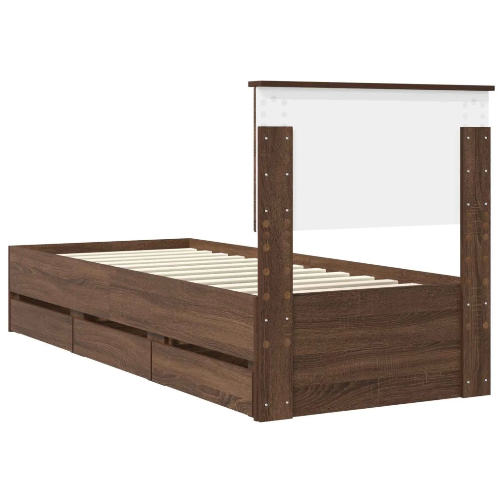 Struttura del letto con cassetto-Giroletto con contenitore-Rete del Letto Rovere Marrone 75 x 190 cm 439162