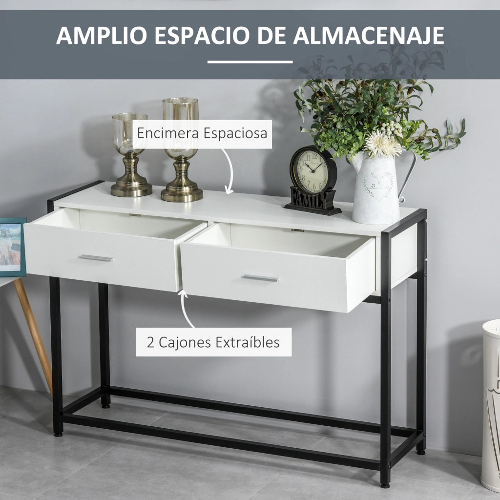 Consolle con 2 Cassetti e Gambe Regolabili ¨C Minimal ¨C Bianco e Nero 120x34x81 cm