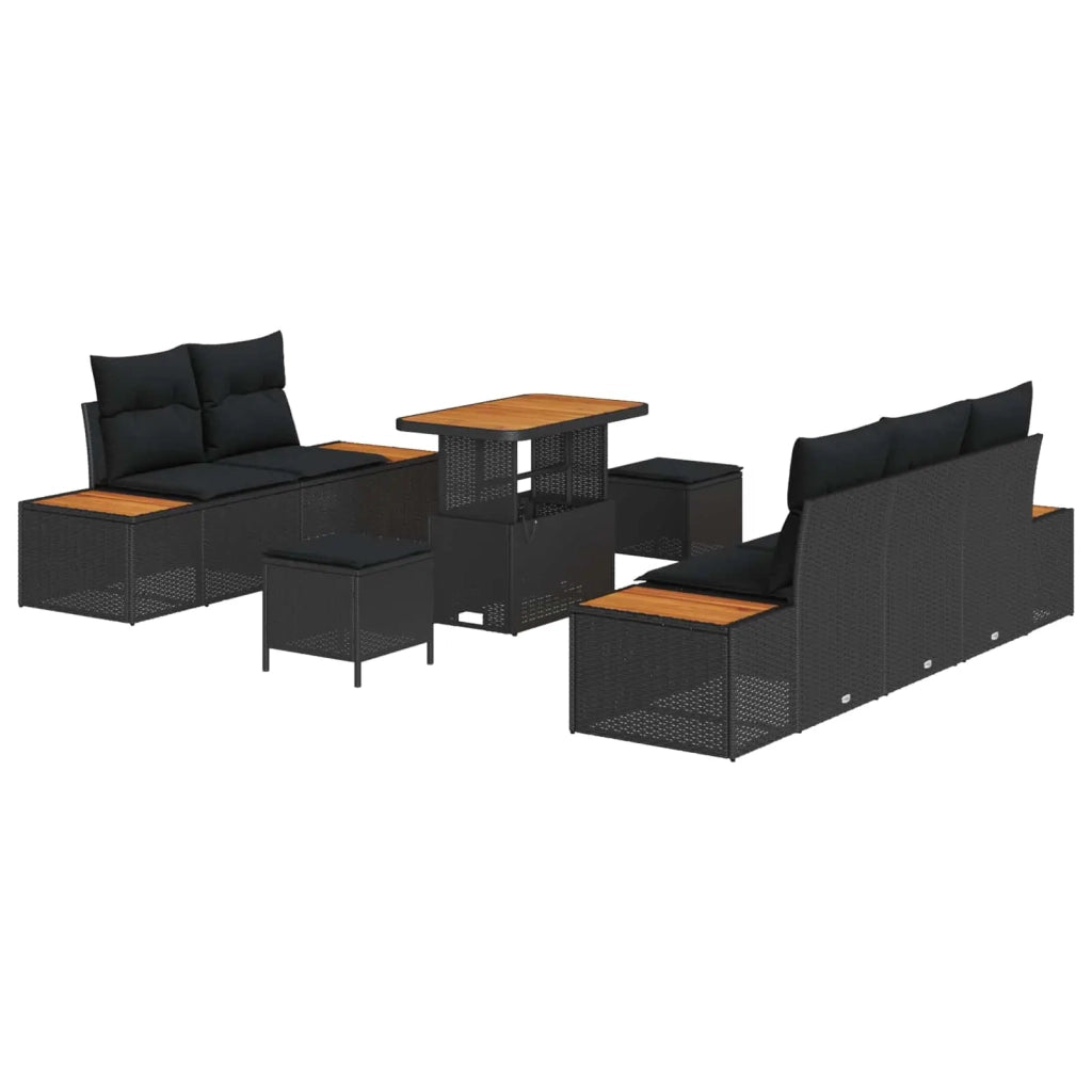 Set Divano da Giardino 8 pcs Nero polyrattan