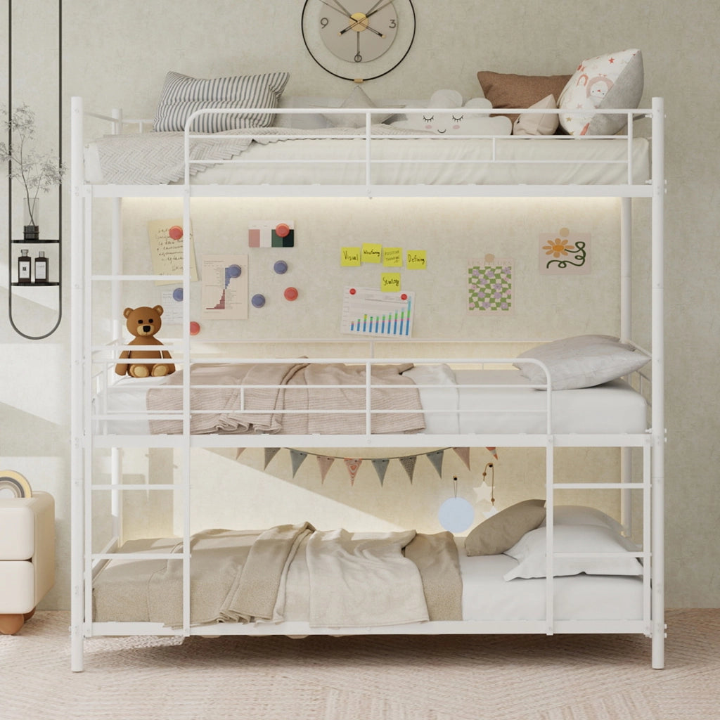 Letto a Castello Triplo con Scala e Ringhiera ¨C MINIMAL ¨C Legno, per Bambini e Adulti