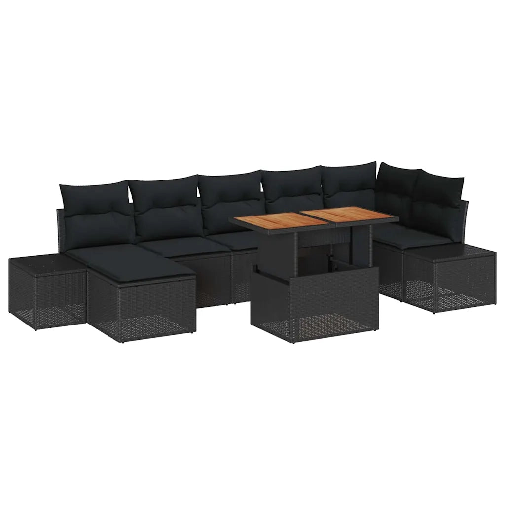 Set Divano da Giardino con cuscino 8 pcs Nero e Marrone