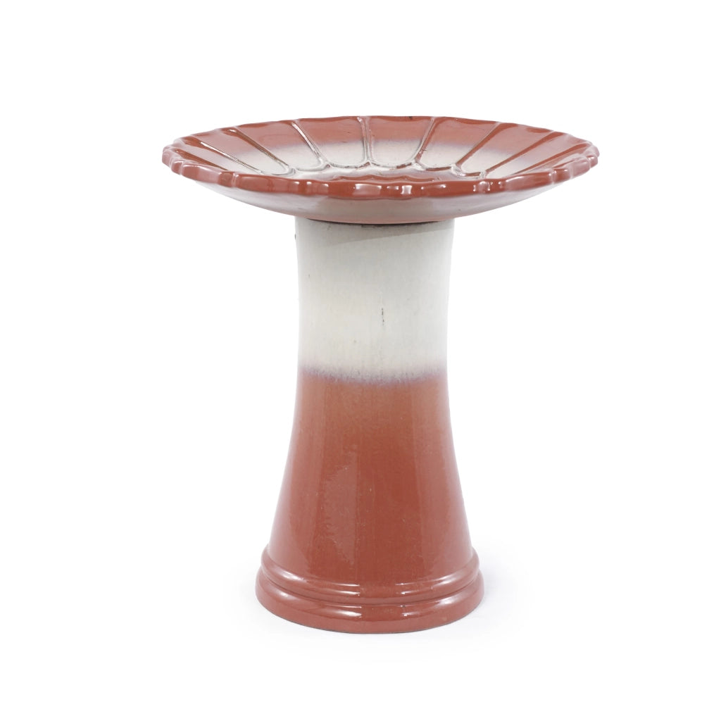 Vasca per uccelli in ceramica ¨C Minimal ¨C Rosso marrone bianco, giardino balcone, ?43xH45 cm, resistente alle intemperie