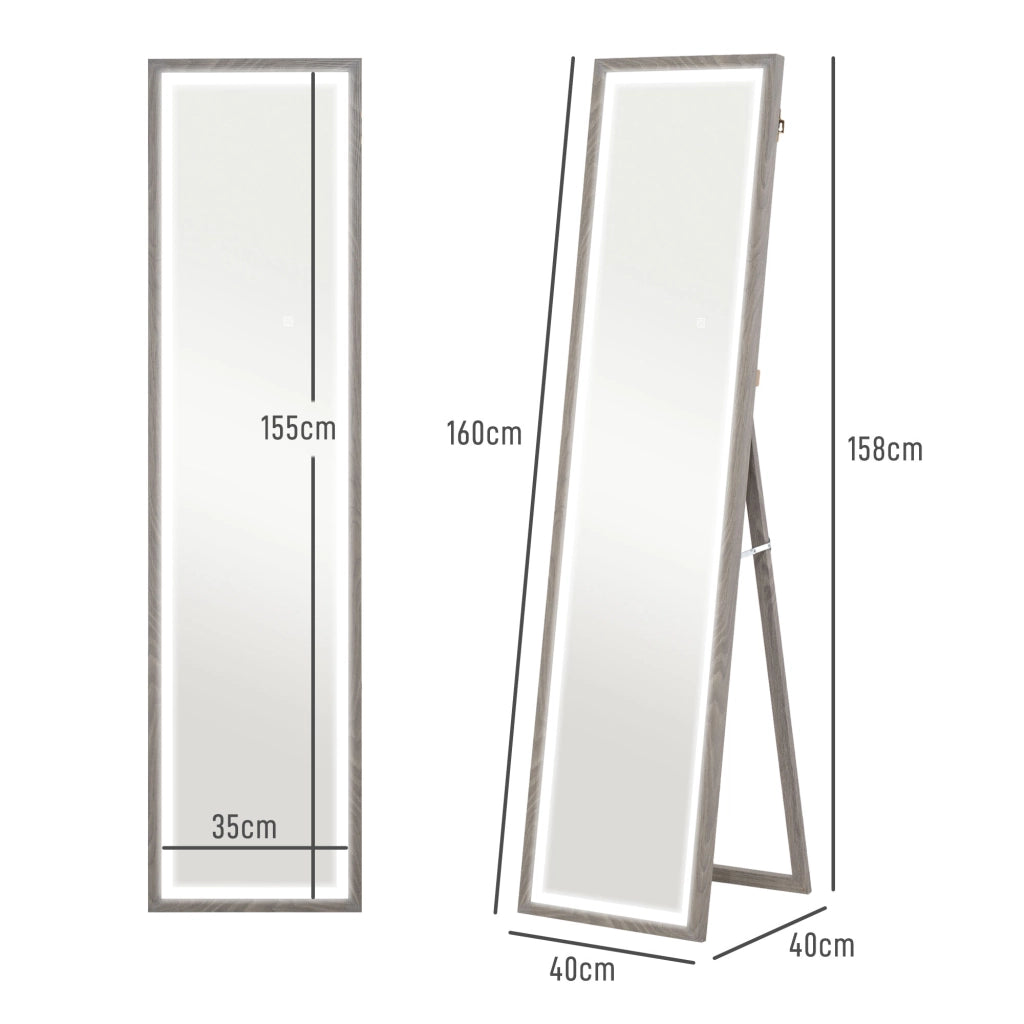 Specchio a Parete con Luce LED ¨C Minimal ¨C Grigio 40x160 cm
