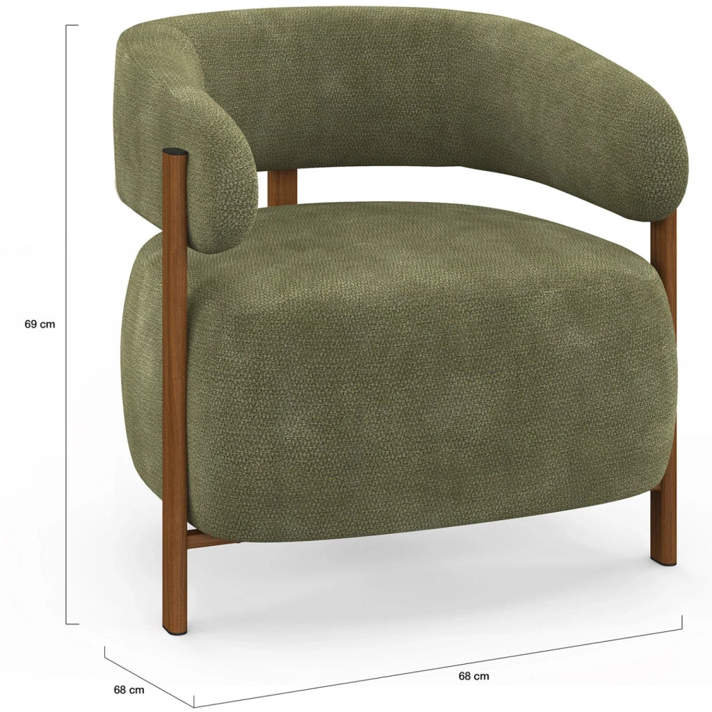 IDMarket - Poltrona ALBERT in tessuto di ciniglia verde con gambe in legno scuro