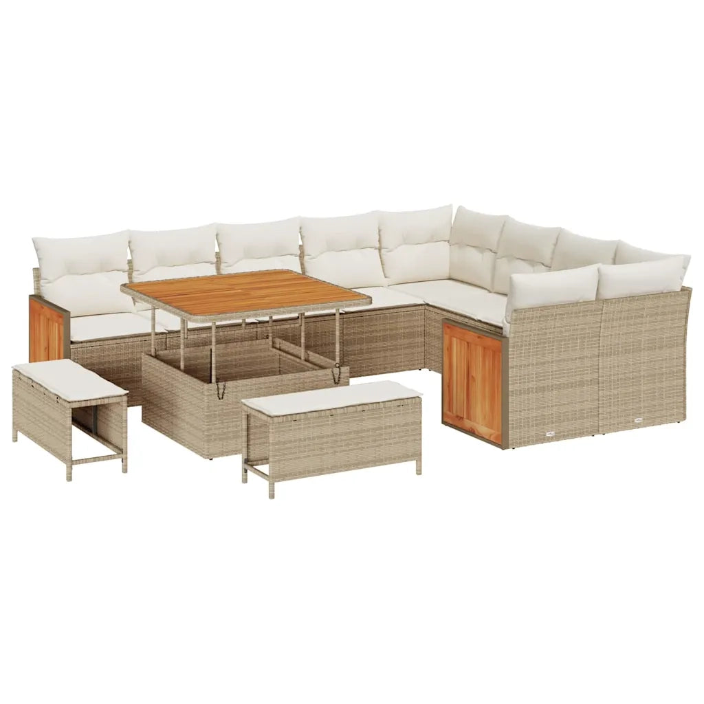 Set Divano da Giardino con cuscino 12 pcs Beige e Crema