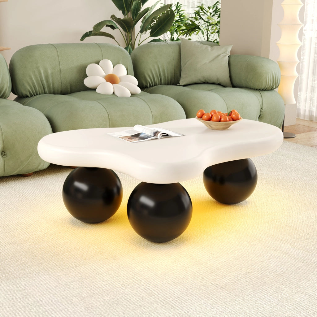 Tavolino da caff¨¨ Cloud Style con LED RGB, design a forma di nuvola, MDF, nero e bianco