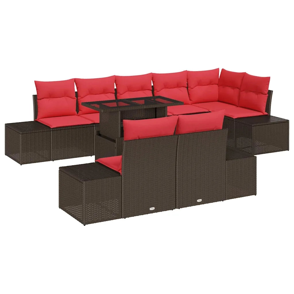 Set Divano da Giardino 9 pcs Marrone e Rosso polyrattan 3349210