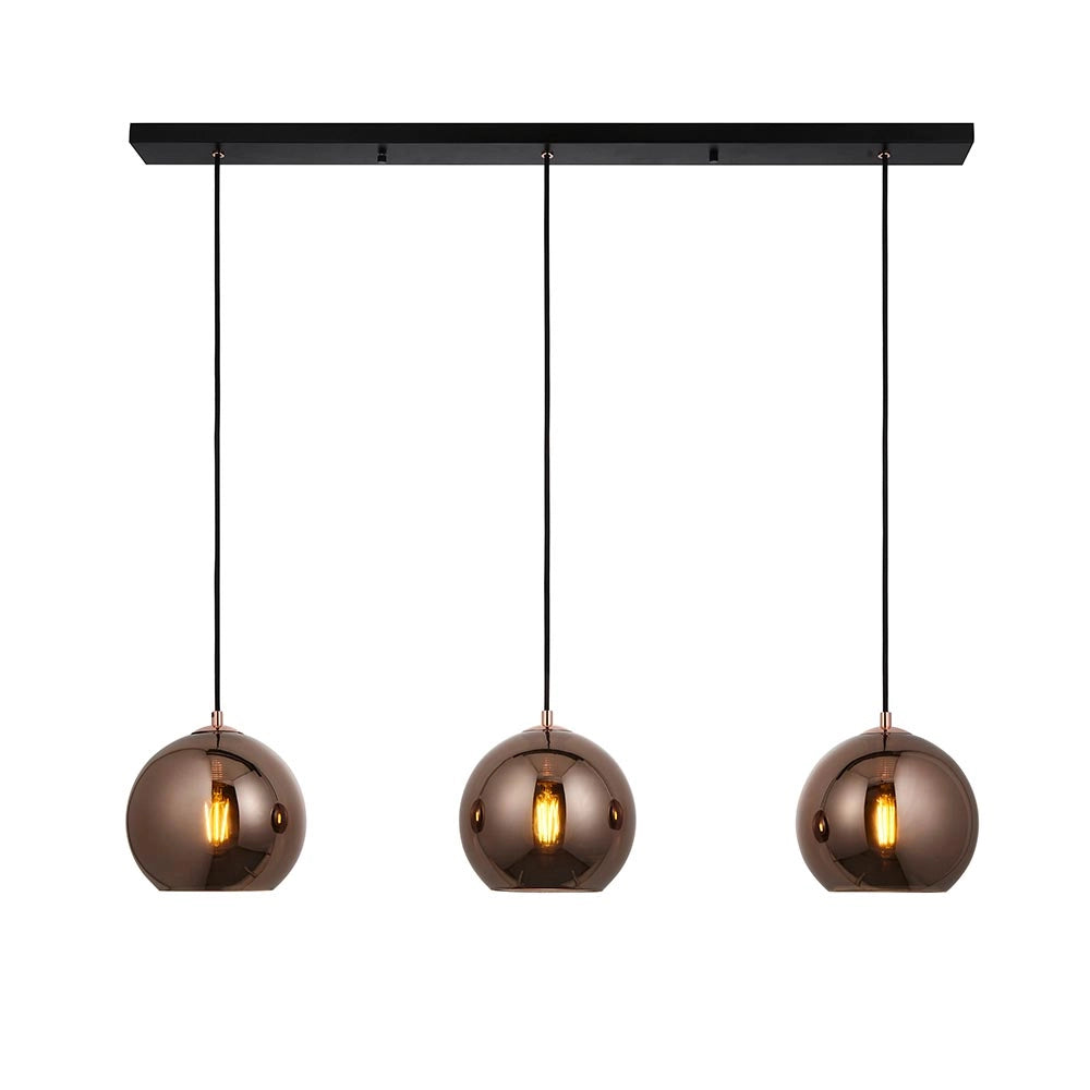Lampada sospensione lineare rame vetro 3xE27 Endon Boli