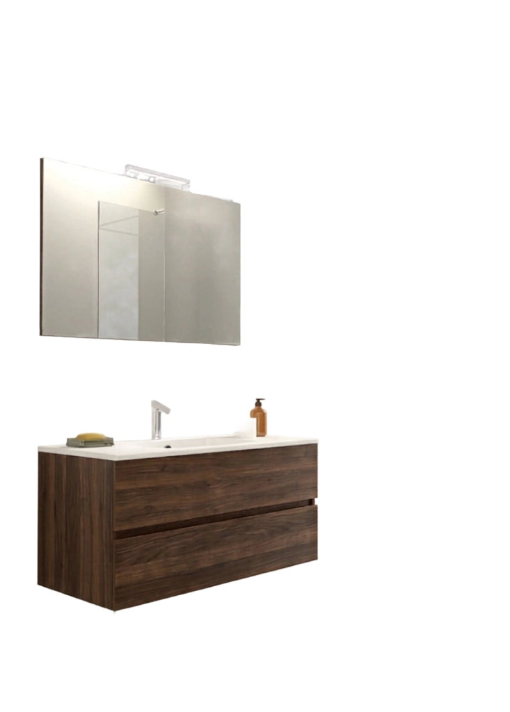 Mobile da Bagno Sospeso con Lavabo 90 cm e Specchio Bali Light Noce Scuro