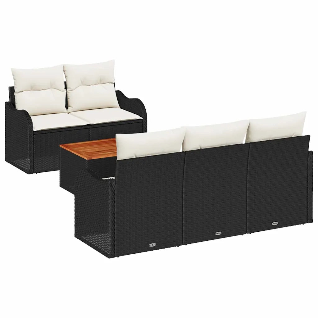 Set Divano da Giardino con cuscino 6 pcs Nero polyrattan