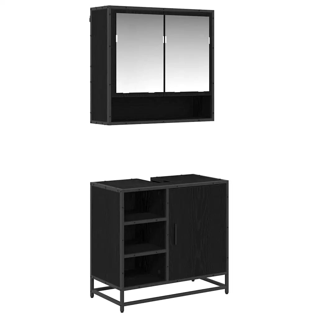 Set di mobili per il bagno 2 pcs Rovere Nero Legno multistrato